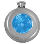 Snowflakes Cool Blue Star Round Hip Flask (5 oz) Front