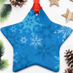 Snowflakes Cool Blue Star Star Ornament (two Sides)