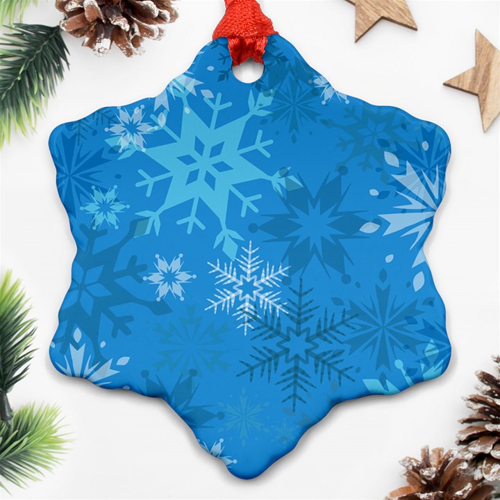 Snowflakes Cool Blue Star Snowflake Ornament (Two Sides)