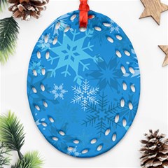 Snowflakes Cool Blue Star Oval Filigree Ornament (two Sides) by Mariart