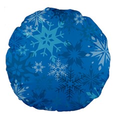 Snowflakes Cool Blue Star Large 18  Premium Round Cushions by Mariart