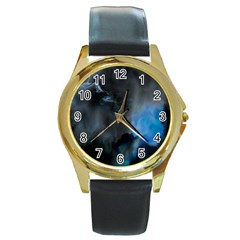 Space Star Blue Sky Round Gold Metal Watch by Mariart