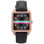 Spectrum Space Line Rainbow Hole Rose Gold Leather Watch  Front