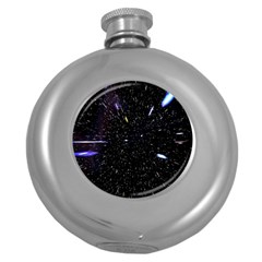 Space Warp Speed Hyperspace Through Starfield Nebula Space Star Hole Galaxy Round Hip Flask (5 Oz) by Mariart