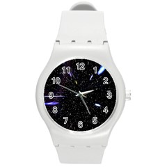 Space Warp Speed Hyperspace Through Starfield Nebula Space Star Hole Galaxy Round Plastic Sport Watch (m) by Mariart