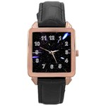 Space Warp Speed Hyperspace Through Starfield Nebula Space Star Hole Galaxy Rose Gold Leather Watch  Front