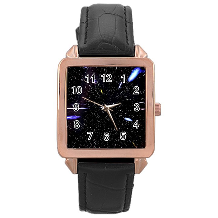 Space Warp Speed Hyperspace Through Starfield Nebula Space Star Hole Galaxy Rose Gold Leather Watch 