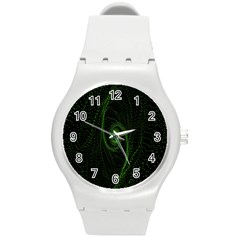 Space Green Hypnotizing Tunnel Animation Hole Polka Green Round Plastic Sport Watch (m) by Mariart