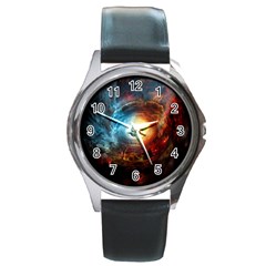 Supermassive Black Hole Galaxy Is Hidden Behind Worldwide Network Round Metal Watch by Mariart