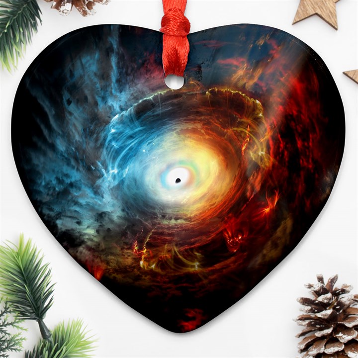 Supermassive Black Hole Galaxy Is Hidden Behind Worldwide Network Heart Ornament (Two Sides)