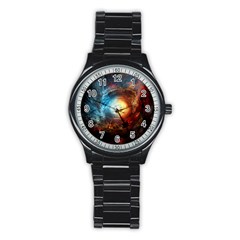 Supermassive Black Hole Galaxy Is Hidden Behind Worldwide Network Stainless Steel Round Watch by Mariart