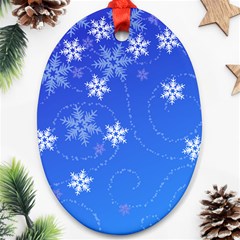 Winter Blue Snowflakes Rain Cool Ornament (oval)