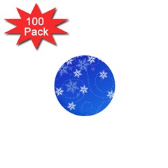 Winter Blue Snowflakes Rain Cool 1  Mini Buttons (100 Pack)  by Mariart