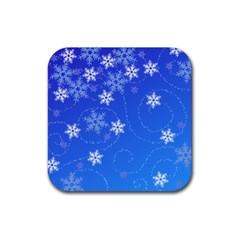 Winter Blue Snowflakes Rain Cool Rubber Coaster (square)  by Mariart