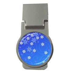 Winter Blue Snowflakes Rain Cool Money Clips (round)  by Mariart