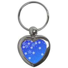 Winter Blue Snowflakes Rain Cool Key Chains (heart)  by Mariart