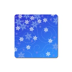 Winter Blue Snowflakes Rain Cool Square Magnet by Mariart