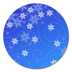 Winter Blue Snowflakes Rain Cool Magnet 5  (round)