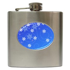 Winter Blue Snowflakes Rain Cool Hip Flask (6 Oz) by Mariart