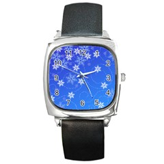 Winter Blue Snowflakes Rain Cool Square Metal Watch by Mariart