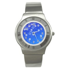 Winter Blue Snowflakes Rain Cool Stainless Steel Watch