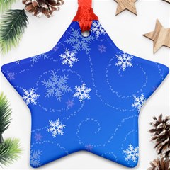 Winter Blue Snowflakes Rain Cool Star Ornament (two Sides) by Mariart