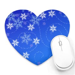 Winter Blue Snowflakes Rain Cool Heart Mousepads by Mariart