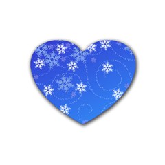 Winter Blue Snowflakes Rain Cool Heart Coaster (4 Pack)  by Mariart