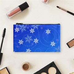 Winter Blue Snowflakes Rain Cool Cosmetic Bag (small)  by Mariart