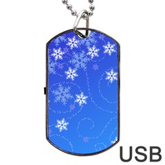 Winter Blue Snowflakes Rain Cool Dog Tag Usb Flash (one Side) by Mariart