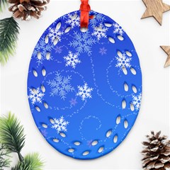 Winter Blue Snowflakes Rain Cool Oval Filigree Ornament (two Sides) by Mariart