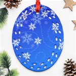 Winter Blue Snowflakes Rain Cool Oval Filigree Ornament (Two Sides) Front