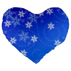 Winter Blue Snowflakes Rain Cool Large 19  Premium Heart Shape Cushions by Mariart