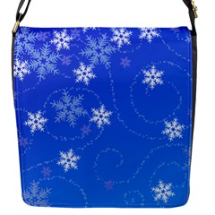 Winter Blue Snowflakes Rain Cool Flap Messenger Bag (s) by Mariart