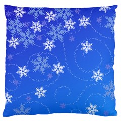 Winter Blue Snowflakes Rain Cool Large Flano Cushion Case (two Sides) by Mariart