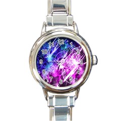 Space Galaxy Purple Blue Round Italian Charm Watch by Mariart