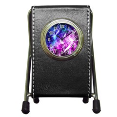 Space Galaxy Purple Blue Pen Holder Desk Clocks by Mariart