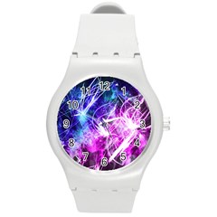 Space Galaxy Purple Blue Round Plastic Sport Watch (m)