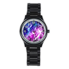 Space Galaxy Purple Blue Stainless Steel Round Watch by Mariart