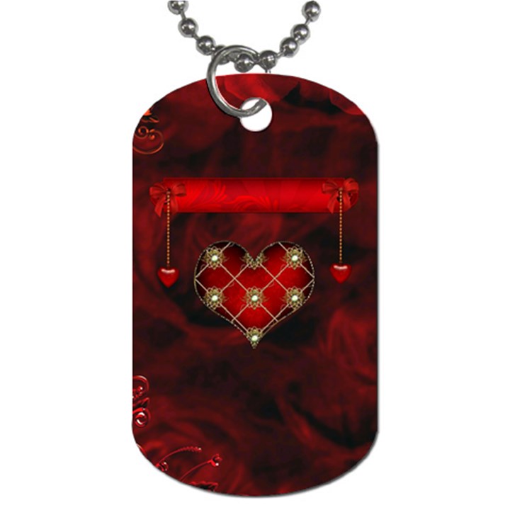 Wonderful Elegant Decoative Heart With Flowers On The Background Dog Tag (One Side)