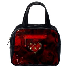 Wonderful Elegant Decoative Heart With Flowers On The Background Classic Handbags (one Side) by FantasyWorld7