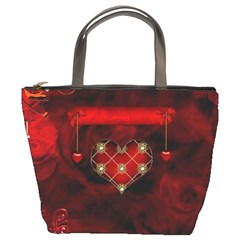 Wonderful Elegant Decoative Heart With Flowers On The Background Bucket Bags by FantasyWorld7