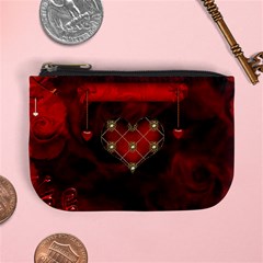 Wonderful Elegant Decoative Heart With Flowers On The Background Mini Coin Purses by FantasyWorld7