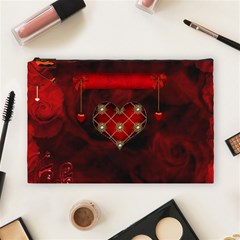 Wonderful Elegant Decoative Heart With Flowers On The Background Cosmetic Bag (large)  by FantasyWorld7