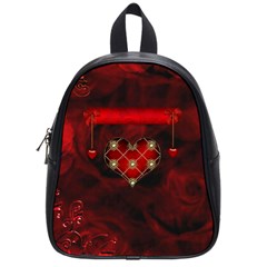 Wonderful Elegant Decoative Heart With Flowers On The Background School Bag (small) by FantasyWorld7