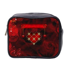 Wonderful Elegant Decoative Heart With Flowers On The Background Mini Toiletries Bag 2-side by FantasyWorld7