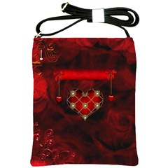 Wonderful Elegant Decoative Heart With Flowers On The Background Shoulder Sling Bags by FantasyWorld7