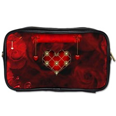 Wonderful Elegant Decoative Heart With Flowers On The Background Toiletries Bags 2-side by FantasyWorld7