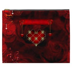 Wonderful Elegant Decoative Heart With Flowers On The Background Cosmetic Bag (xxxl)  by FantasyWorld7