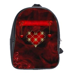 Wonderful Elegant Decoative Heart With Flowers On The Background School Bag (xl) by FantasyWorld7